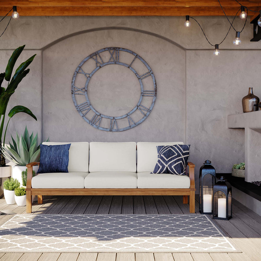 Cove Outdoor Patio Teak Sofa in Natural White