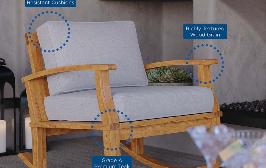 Cove Outdoor Patio Teak Rocking Chair in Natural Gray