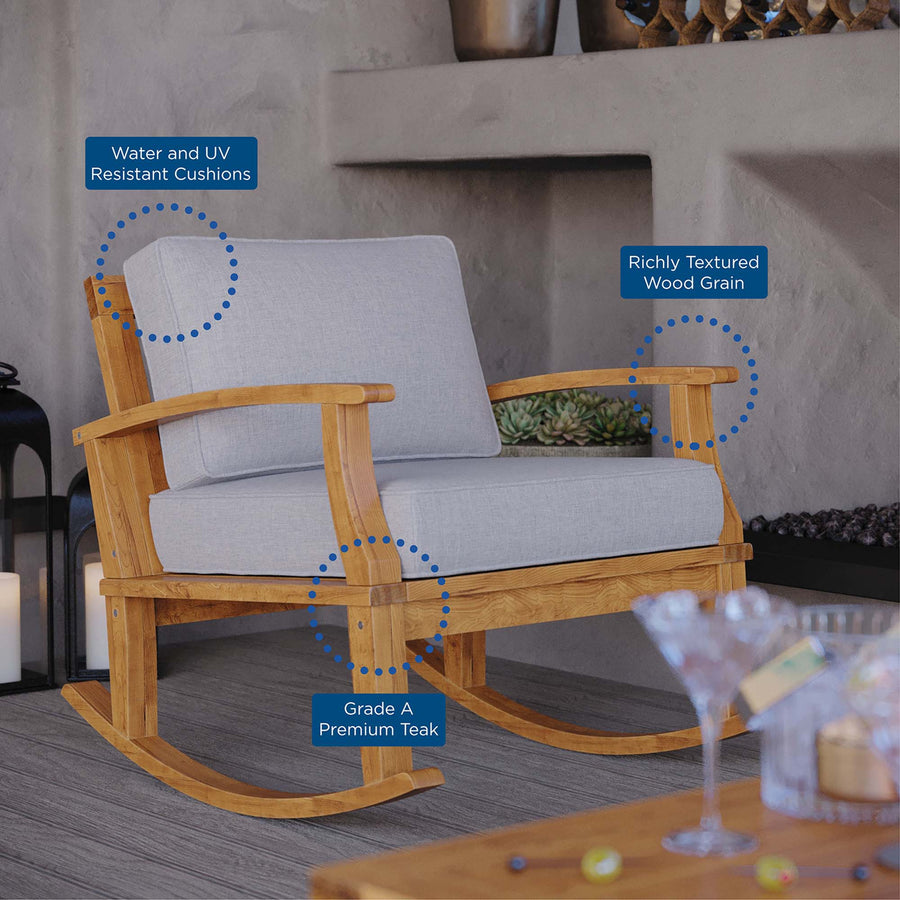 Cove Outdoor Patio Teak Rocking Chair in Natural Gray