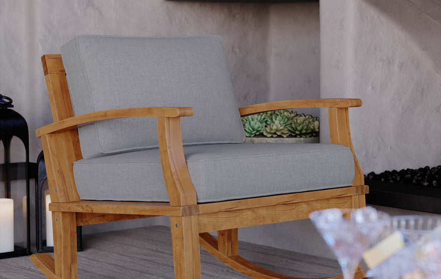 Cove Outdoor Patio Teak Rocking Chair in Natural Gray