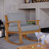 Cove Outdoor Patio Teak Rocking Chair in Natural Gray
