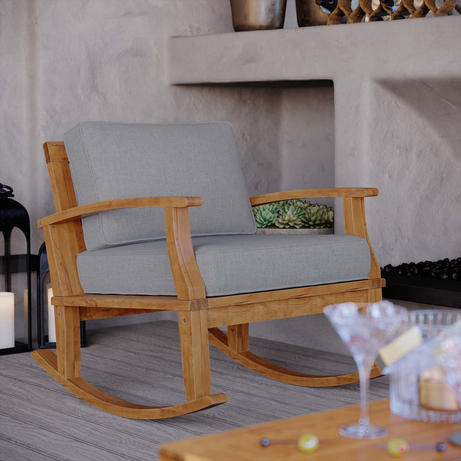 Cove Outdoor Patio Teak Rocking Chair in Natural Gray
