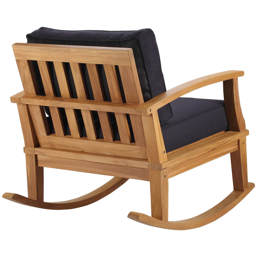 Cove Outdoor Patio Teak Rocking Chair in Natural Navy