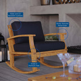 Cove Outdoor Patio Teak Rocking Chair in Natural Navy