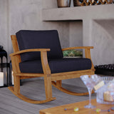 Cove Outdoor Patio Teak Rocking Chair in Natural Navy