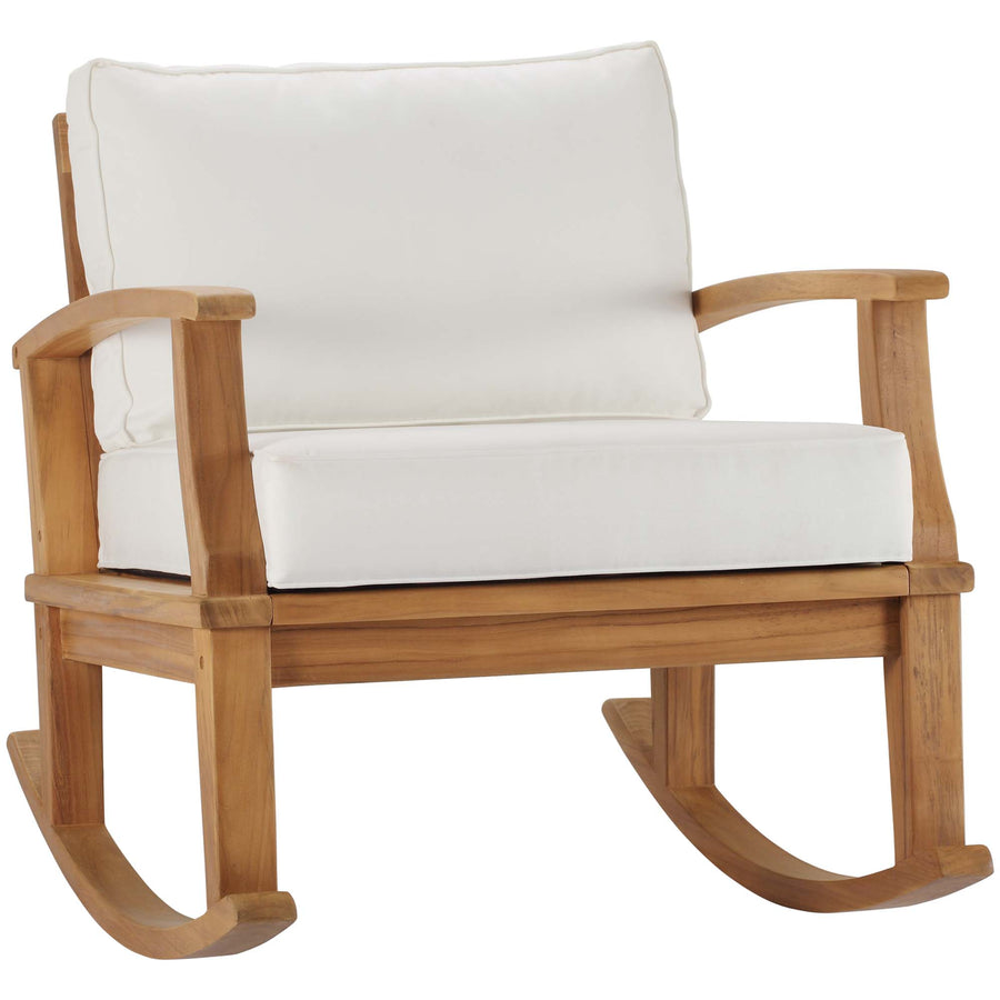 Cove Outdoor Patio Teak Rocking Chair in Natural White