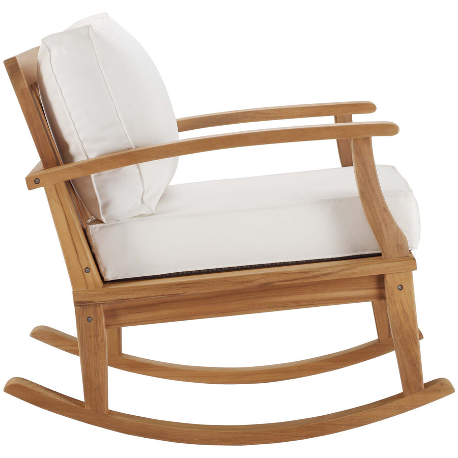 Cove Outdoor Patio Teak Rocking Chair in Natural White