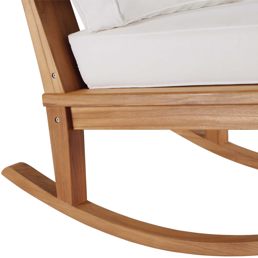 Cove Outdoor Patio Teak Rocking Chair in Natural White