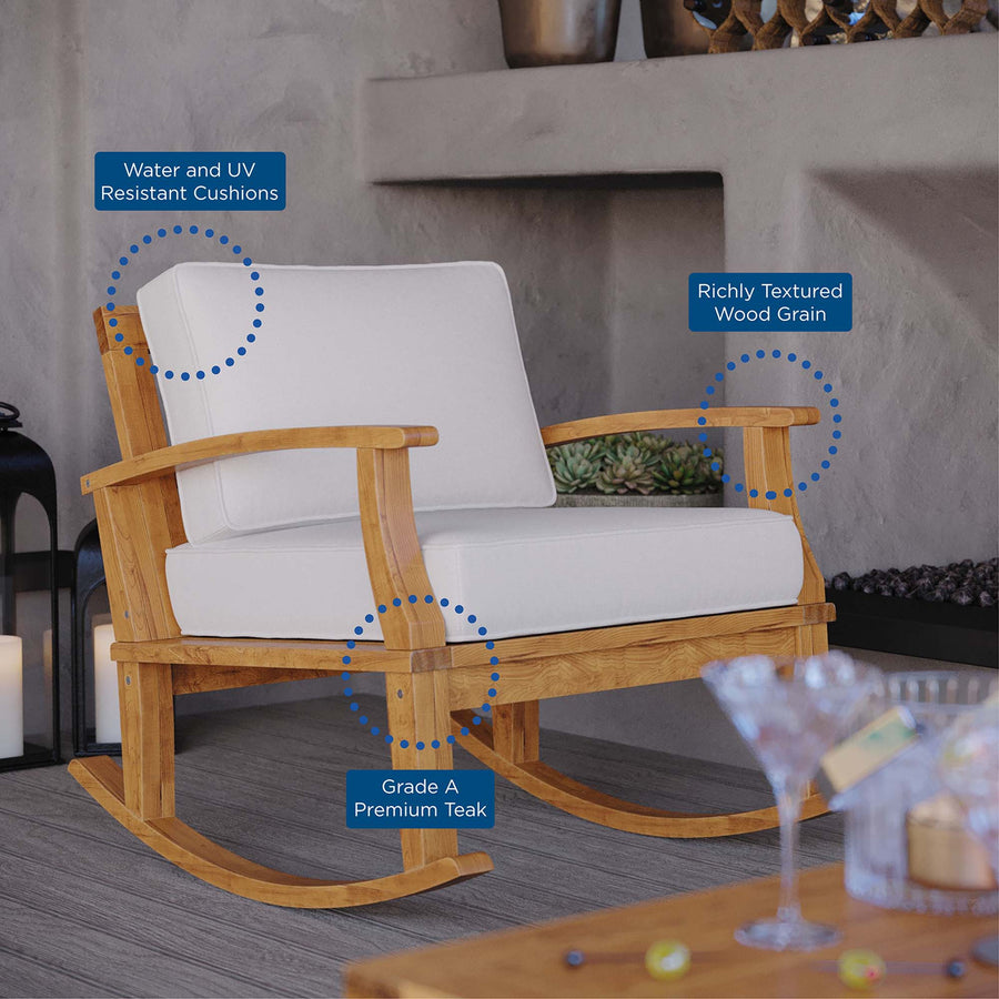 Cove Outdoor Patio Teak Rocking Chair in Natural White