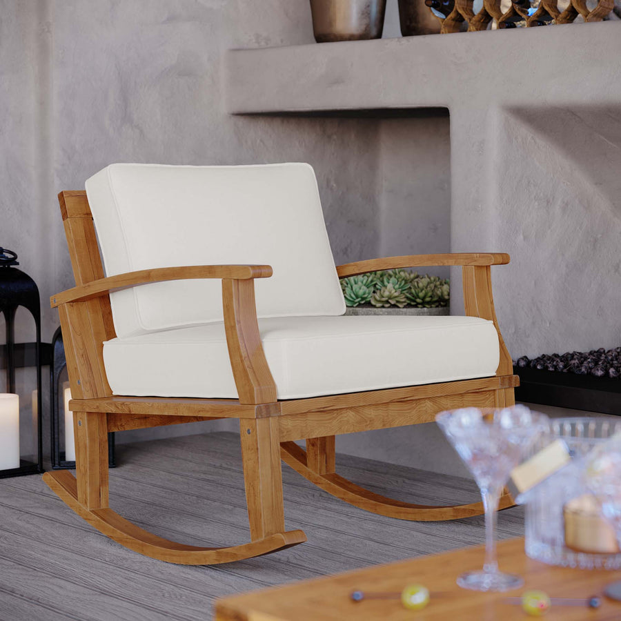 Cove Outdoor Patio Teak Rocking Chair in Natural White