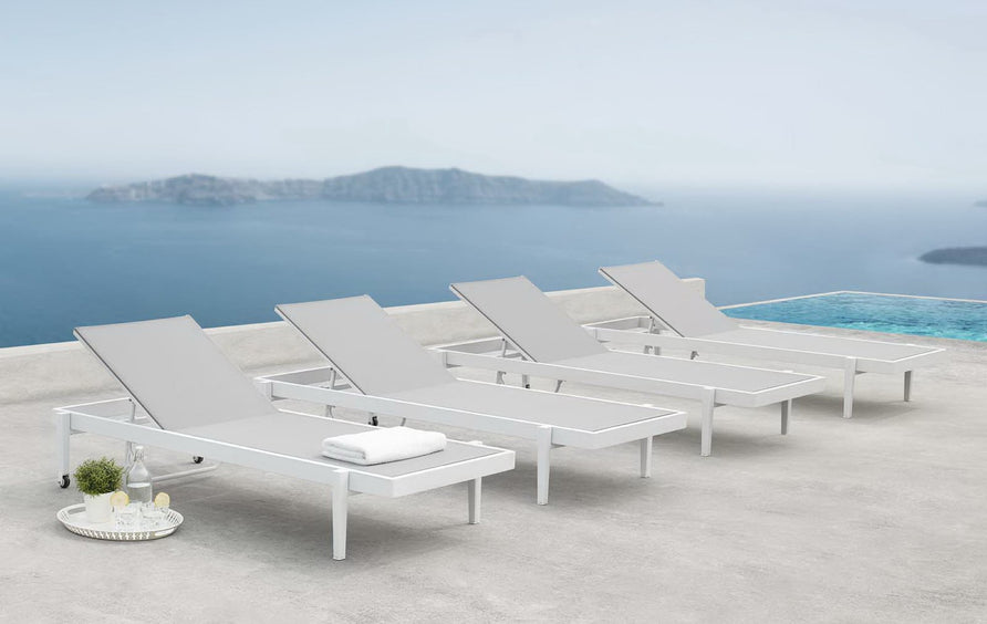 Frond Outdoor Patio Aluminum Chaise Lounge Chair Set of 4 in White Gray