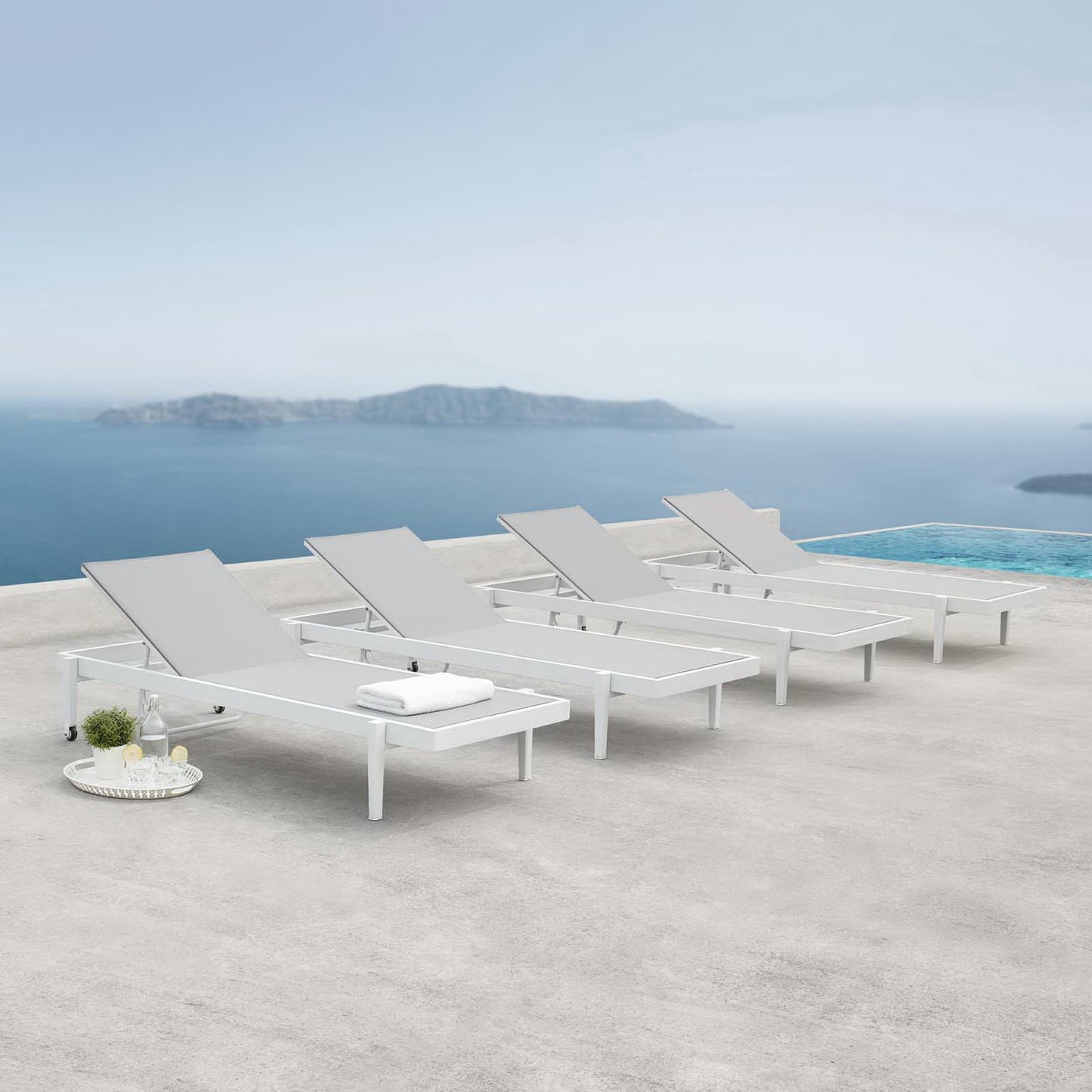 Charleston Outdoor Patio Aluminum Chaise Lounge Chair Set of 4 by Furniture for America