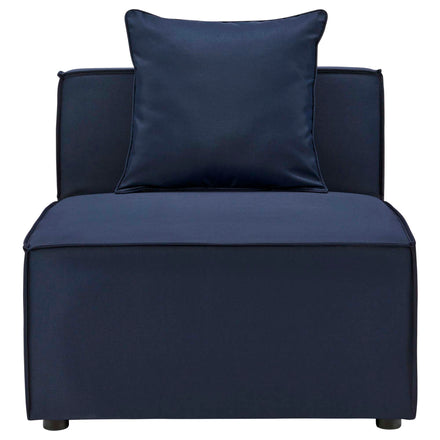 Saybrook Outdoor Patio Upholstered Sectional Sofa Armless Chair in Navy Blue