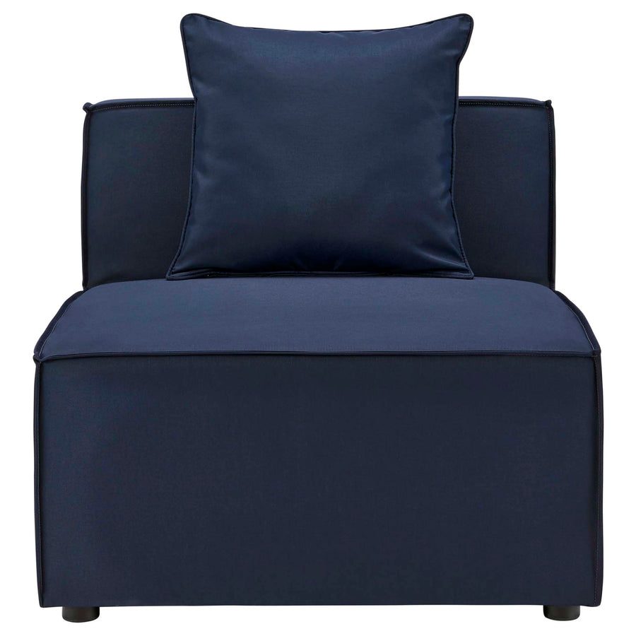 Heath Outdoor Patio Upholstered Sectional Sofa Armless Chair in Navy Blue
