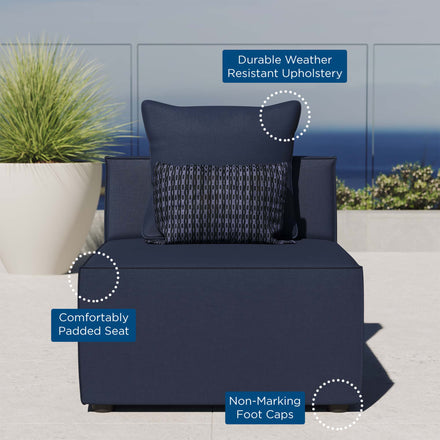 Saybrook Outdoor Patio Upholstered Sectional Sofa Armless Chair in Navy Blue