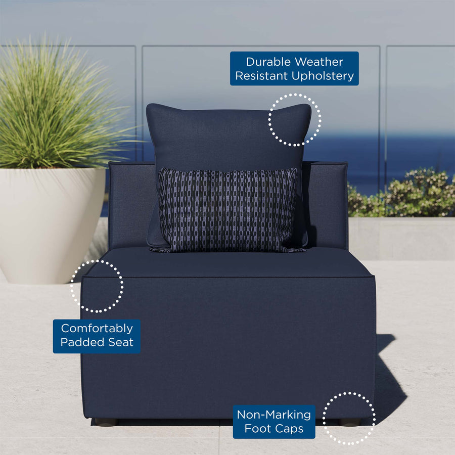 Heath Outdoor Patio Upholstered Sectional Sofa Armless Chair in Navy Blue