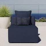 Heath Outdoor Patio Upholstered Sectional Sofa Armless Chair in Navy Blue