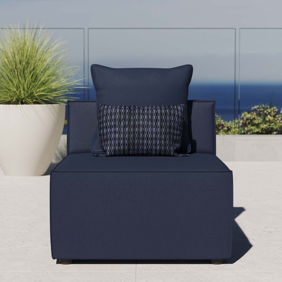 Heath Outdoor Patio Upholstered Sectional Sofa Armless Chair in Navy Blue