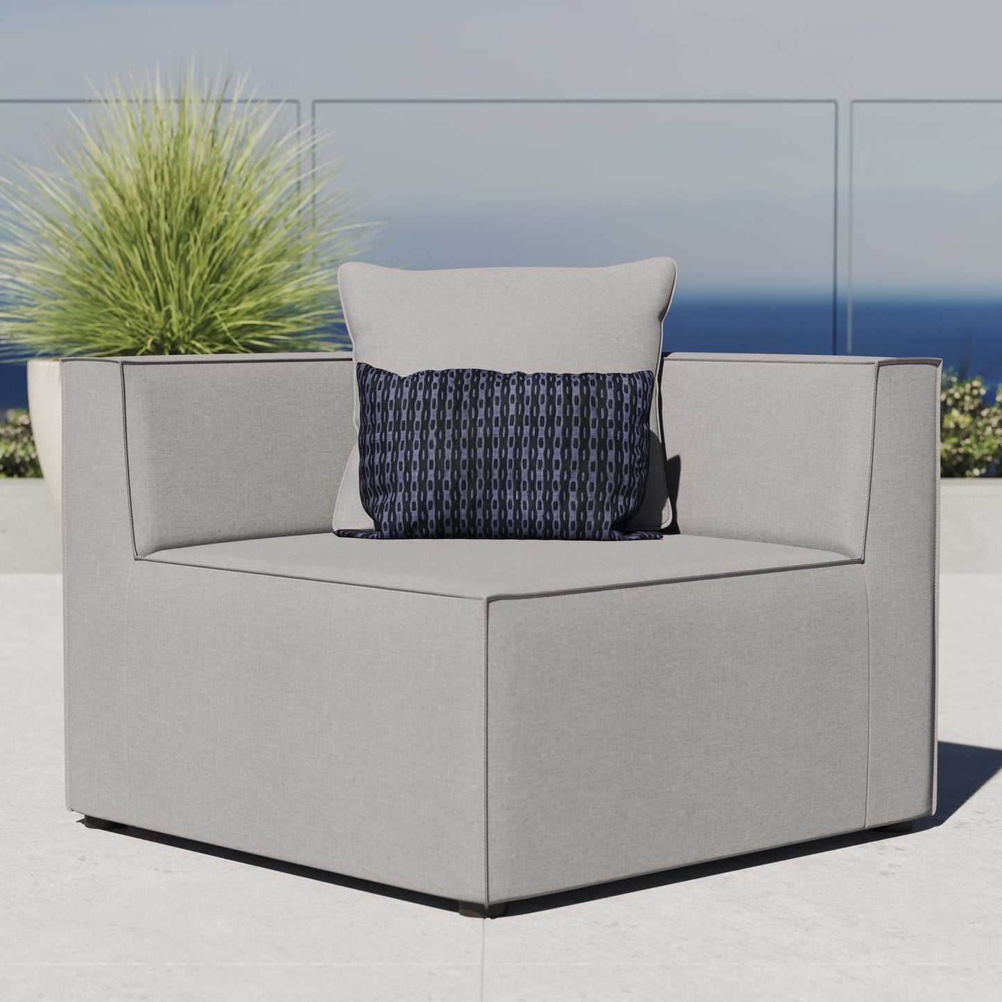 Saybrook Outdoor Patio Upholstered Sectional Sofa Corner Chair by Furniture For America