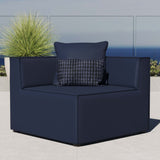 Heath Outdoor Patio Upholstered Sectional Sofa Corner Chair in Navy