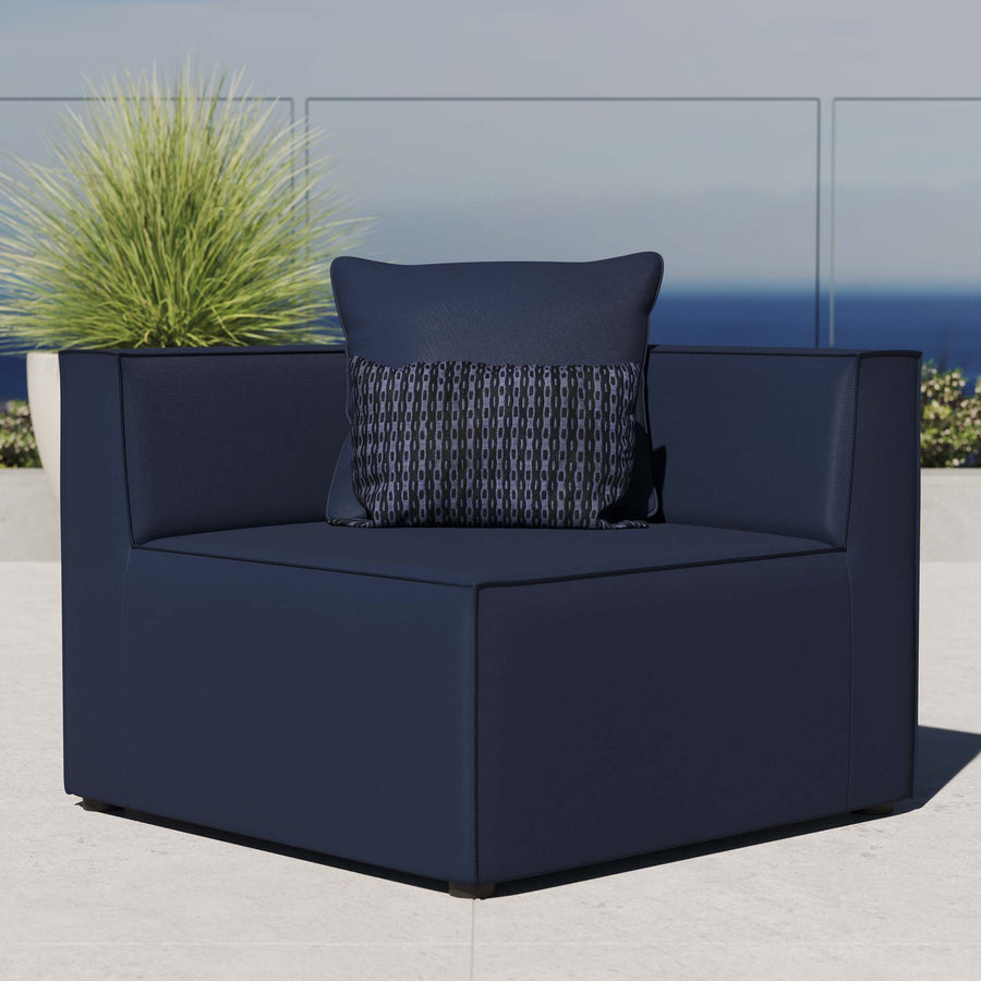 Heath Outdoor Patio Upholstered Sectional Sofa Corner Chair in Navy