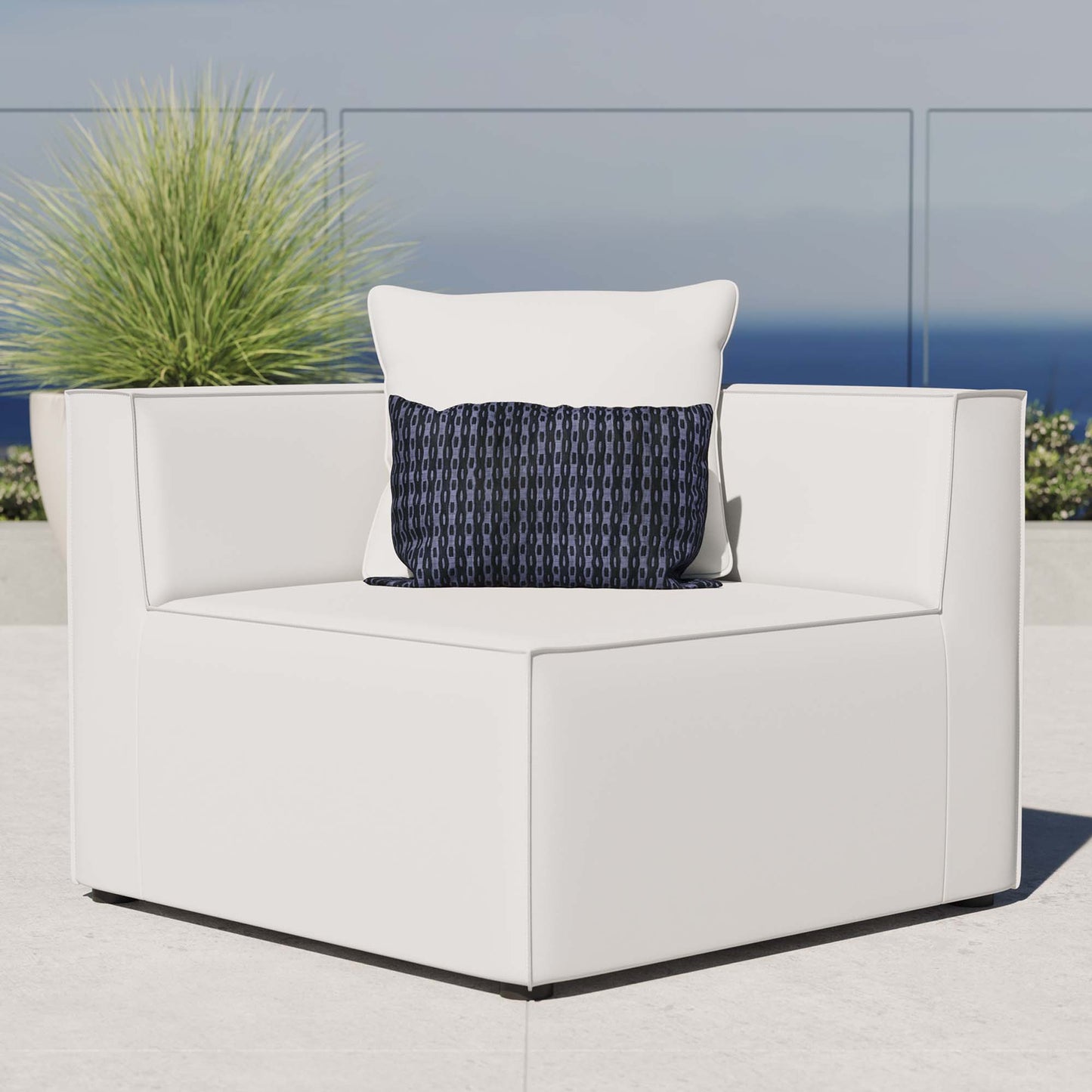 Saybrook Outdoor Patio Upholstered Sectional Sofa Corner Chair by Furniture For America