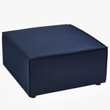 Heath Outdoor Patio Upholstered Sectional Sofa Ottoman in Navy