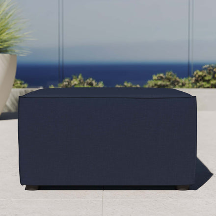 Saybrook Outdoor Patio Upholstered Sectional Sofa Ottoman in Navy