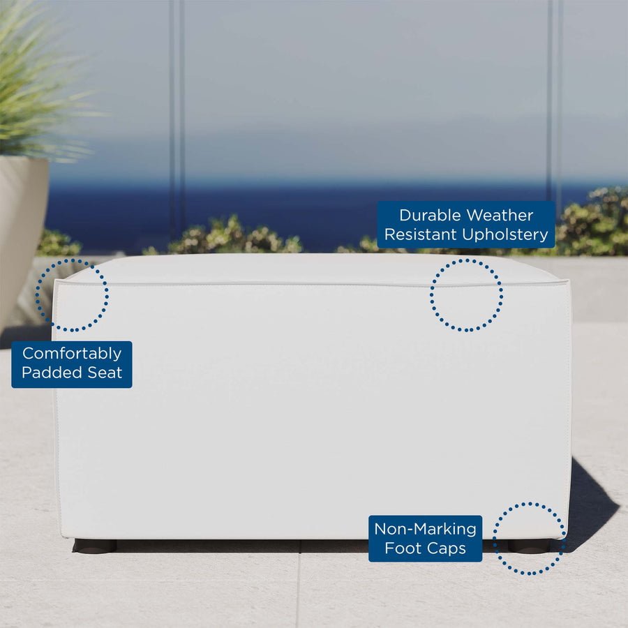 Heath Outdoor Patio Upholstered Sectional Sofa Ottoman in White