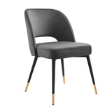 Plaid Performance Velvet Dining Side Chair in Charcoal
