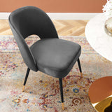 Plaid Performance Velvet Dining Side Chair in Charcoal