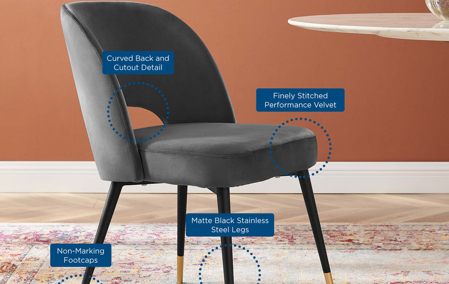 Plaid Performance Velvet Dining Side Chair in Charcoal