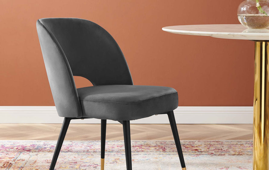 Plaid Performance Velvet Dining Side Chair in Charcoal