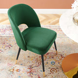 Plaid Performance Velvet Dining Side Chair in Emerald