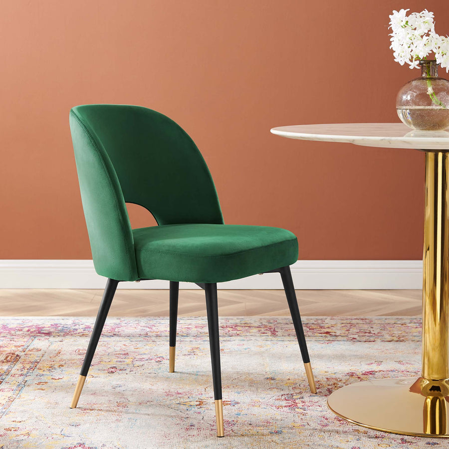 Plaid Performance Velvet Dining Side Chair in Emerald