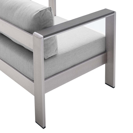 Shore Sunbrella® Fabric Aluminum Outdoor Patio Armchair in Silver Gray