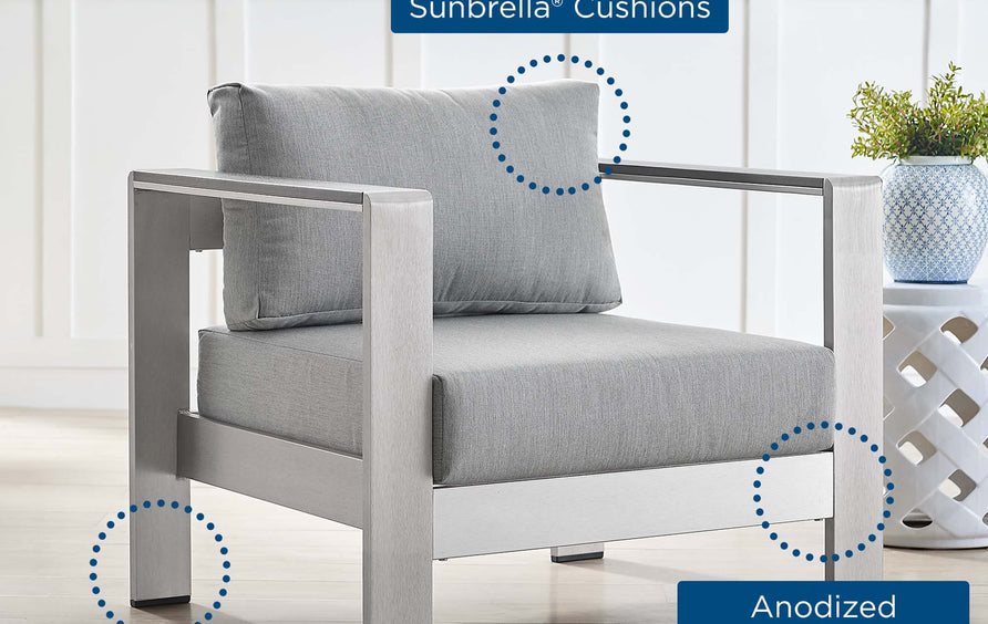 Marlow Sunbrella® Fabric Aluminum Outdoor Patio Armchair in Silver Gray
