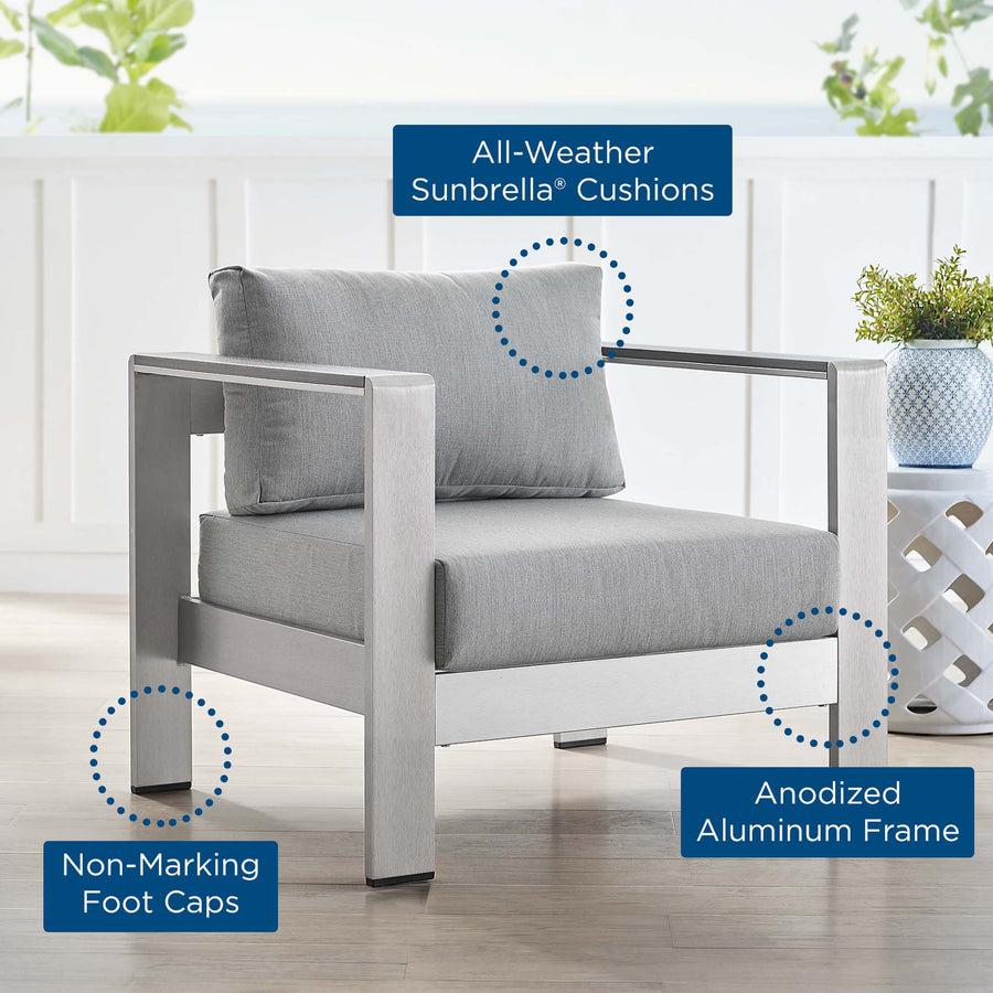Marlow Sunbrella® Fabric Aluminum Outdoor Patio Armchair in Silver Gray