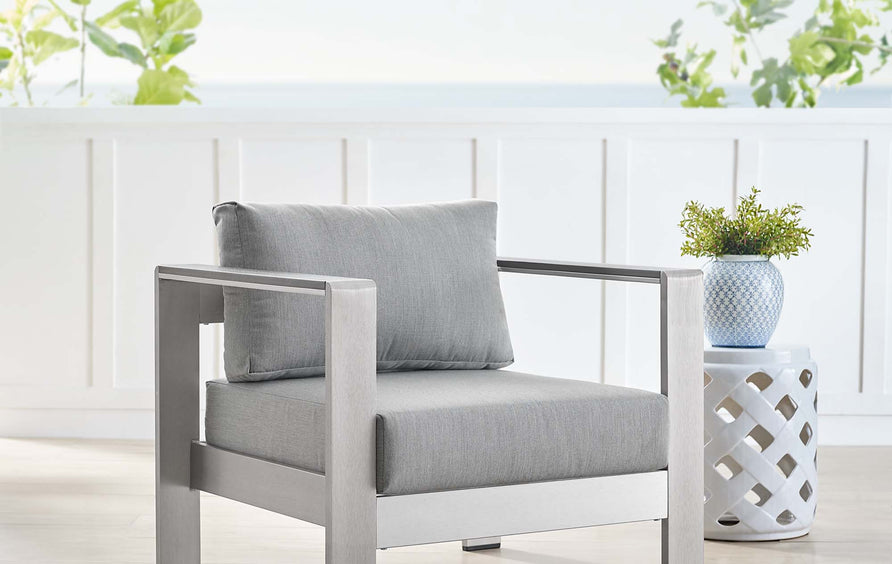 Marlow Sunbrella® Fabric Aluminum Outdoor Patio Armchair in Silver Gray