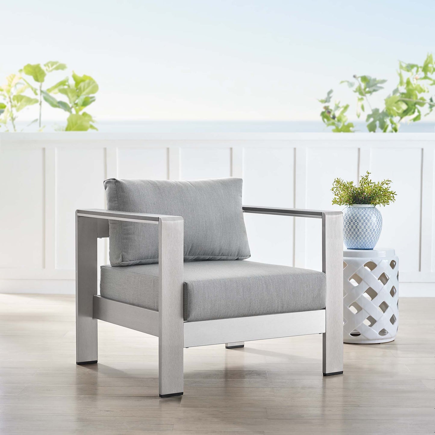 Shore SunbrellaÂ® Fabric Aluminum Outdoor Patio Armchair by Furniture For America