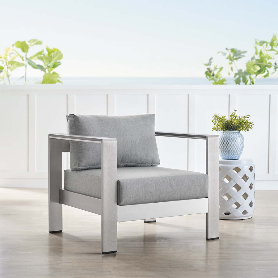 Marlow Sunbrella® Fabric Aluminum Outdoor Patio Armchair in Silver Gray