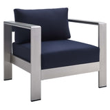 Marlow Sunbrella® Fabric Aluminum Outdoor Patio Armchair in Silver Navy