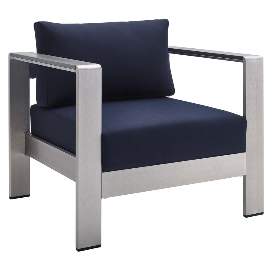 Marlow Sunbrella® Fabric Aluminum Outdoor Patio Armchair in Silver Navy