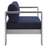 Marlow Sunbrella® Fabric Aluminum Outdoor Patio Armchair in Silver Navy