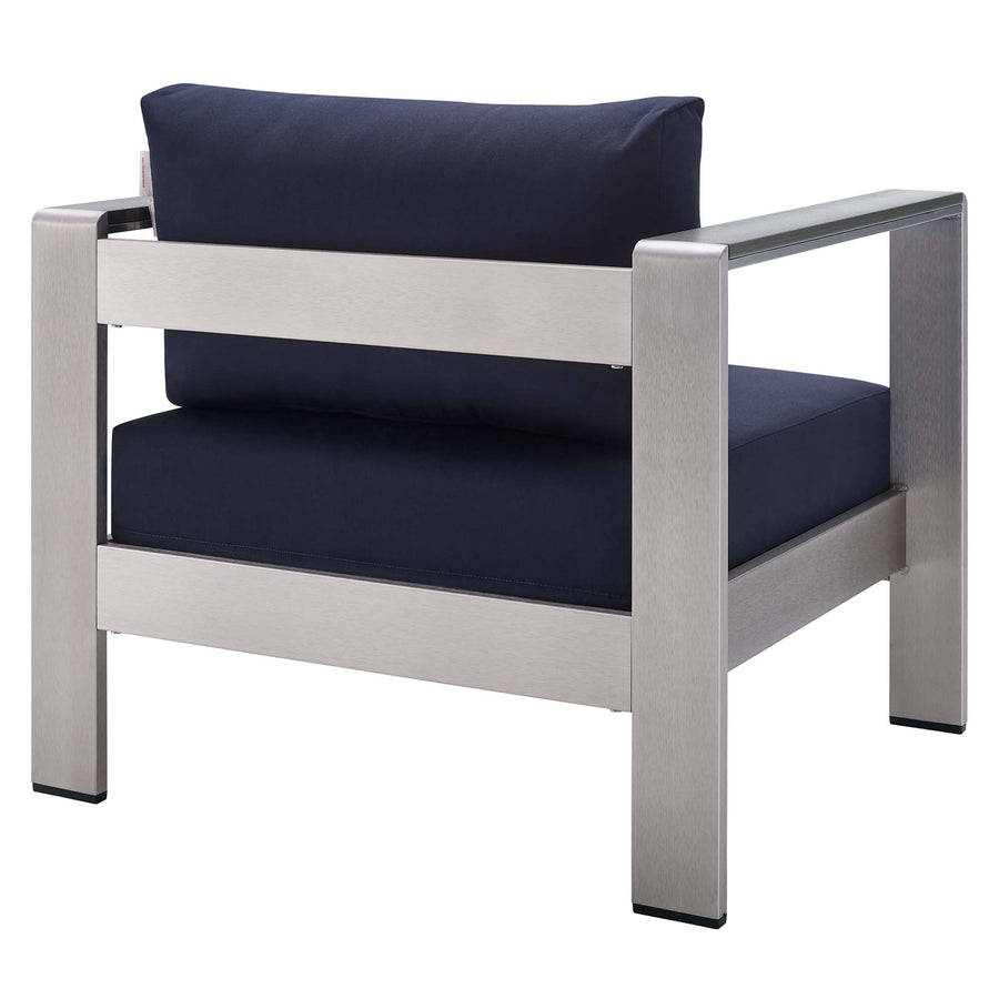Marlow Sunbrella® Fabric Aluminum Outdoor Patio Armchair in Silver Navy
