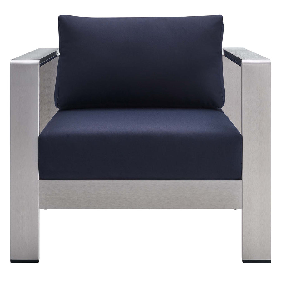 Marlow Sunbrella® Fabric Aluminum Outdoor Patio Armchair in Silver Navy