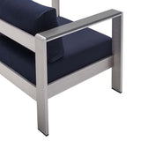 Marlow Sunbrella® Fabric Aluminum Outdoor Patio Armchair in Silver Navy