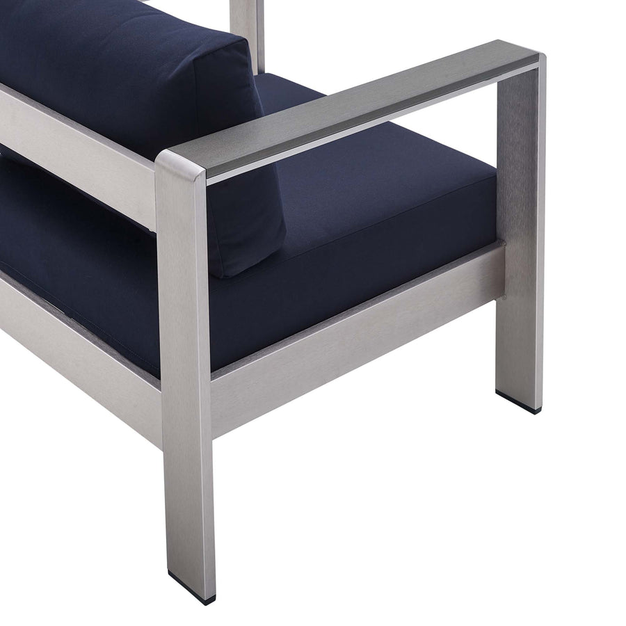 Marlow Sunbrella® Fabric Aluminum Outdoor Patio Armchair in Silver Navy