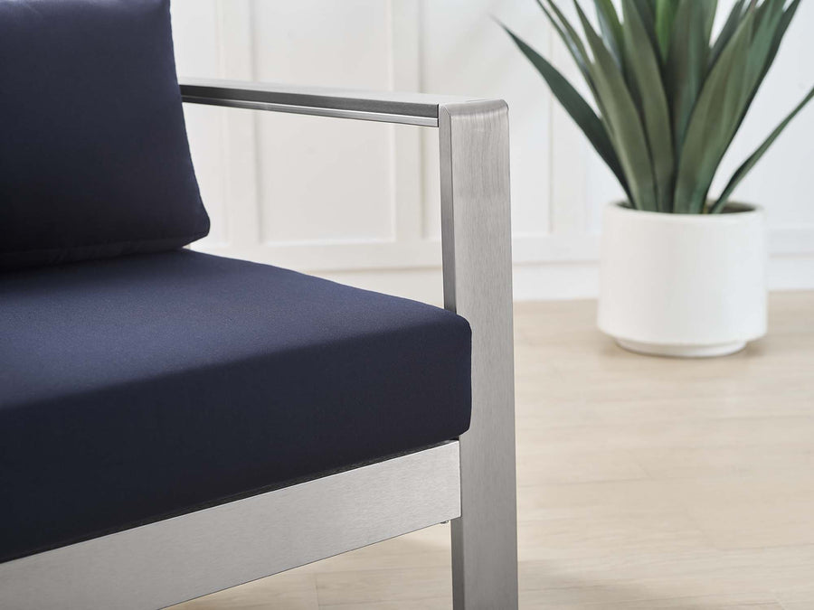 Marlow Sunbrella® Fabric Aluminum Outdoor Patio Armchair in Silver Navy
