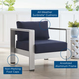 Marlow Sunbrella® Fabric Aluminum Outdoor Patio Armchair in Silver Navy